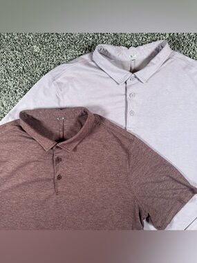 Lululemon Lot 2 Men's Large Evolution Performance Short Sleeve Polo Maroon Lilac